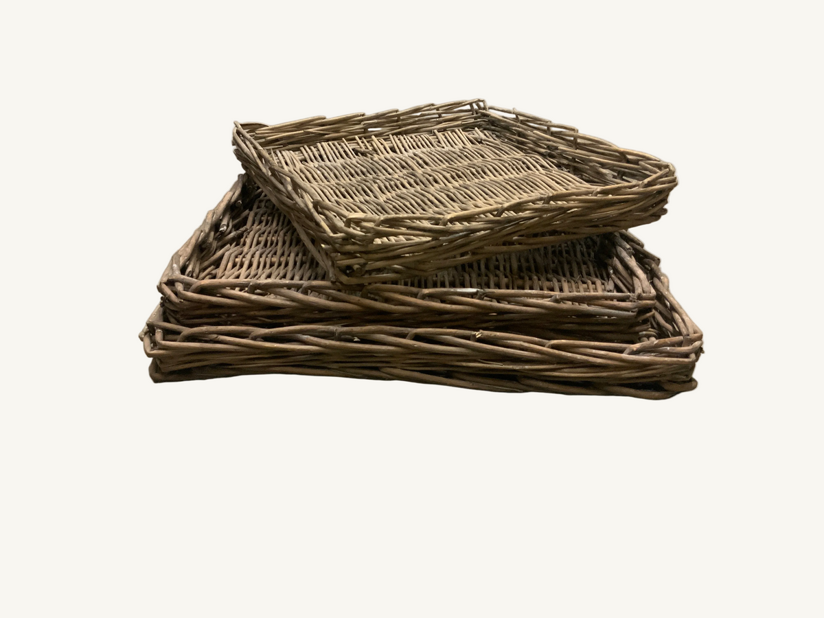 Square Woven Willow Tray s/3