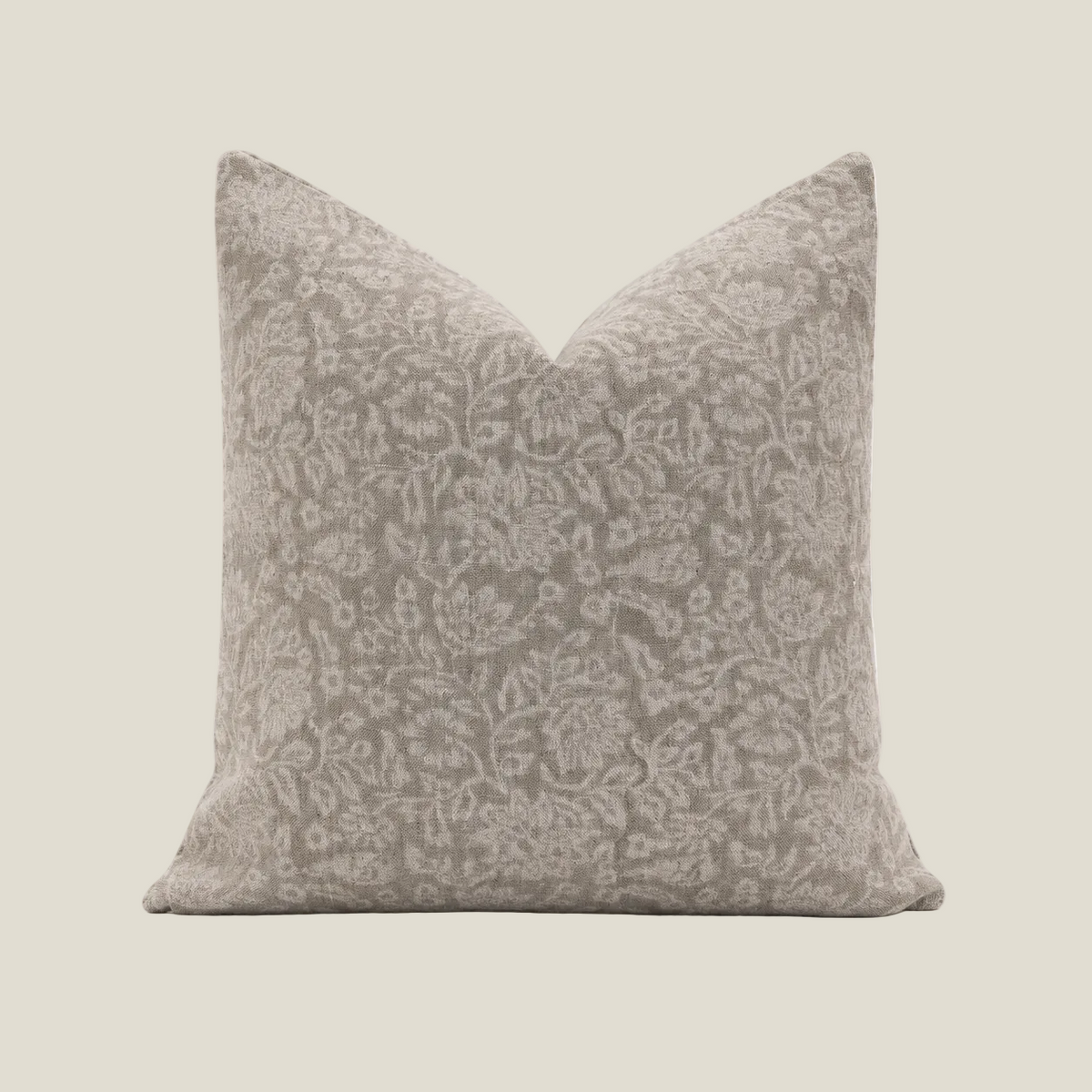 The Cotswold Lumbar Pillow Cover, Warm Gray Tonal Floral Linen