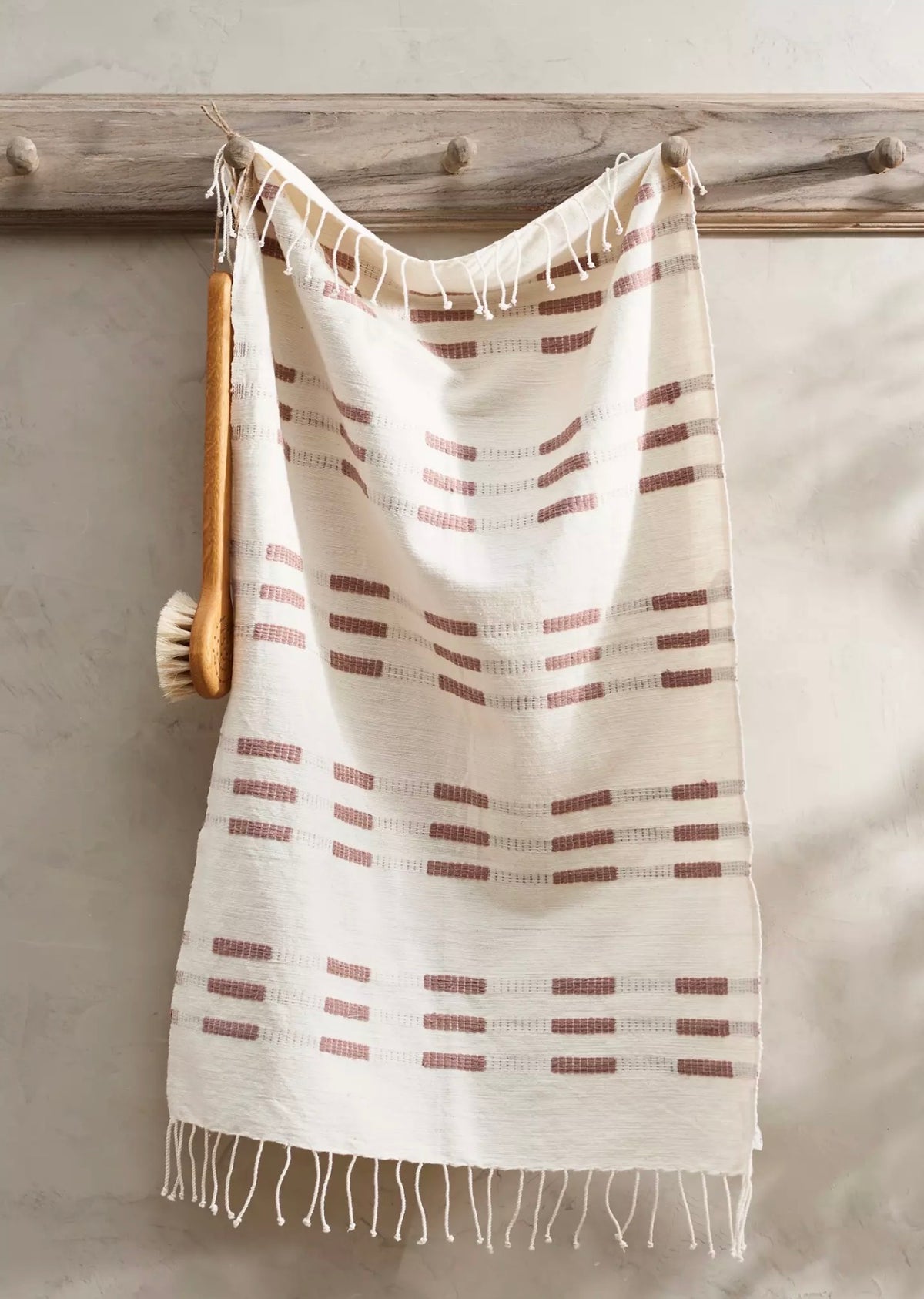 The Soho Hand Towel, Ivory with Clay Woven Stripes