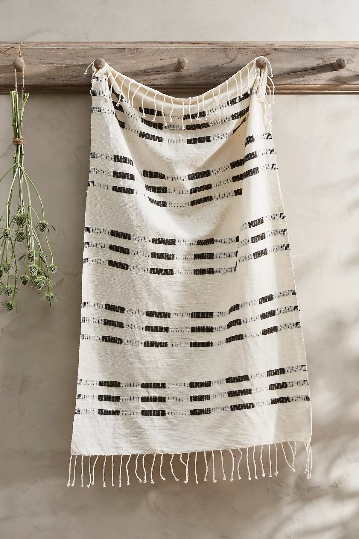 The Soho Hand Towel, Ivory with Charcoal Grey Woven Stripes
