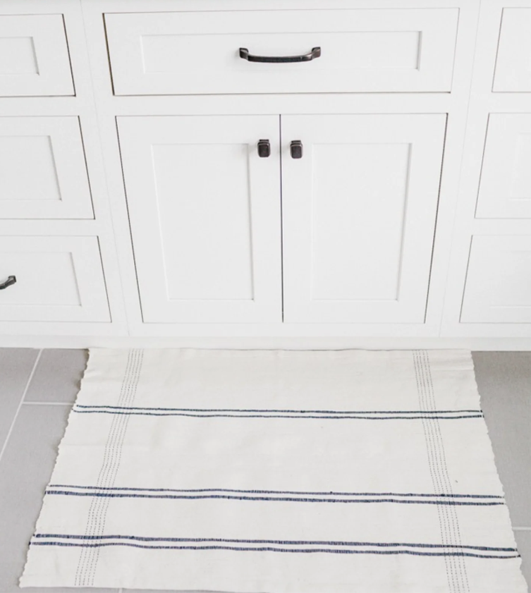 Stripes Cotton Bath Mat Navy