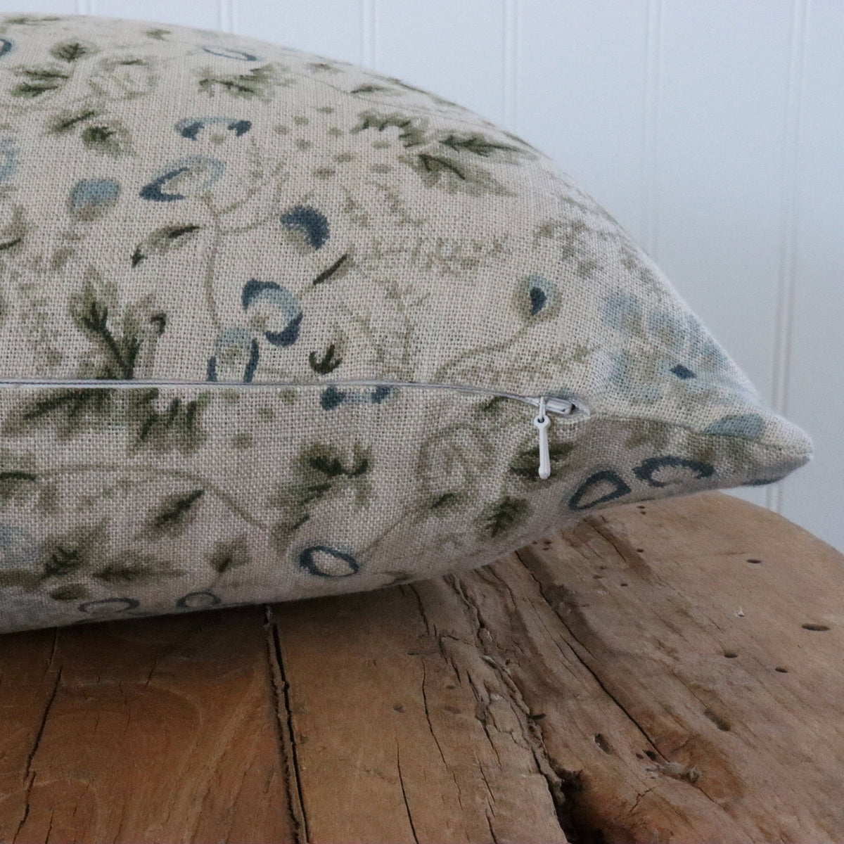 The Giverny Pillow Cover, Sage & Faded Blue Hand Block Print Linen