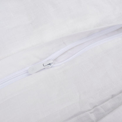 Zipper closure detail on the soft white natural linen duvet cover