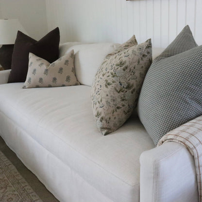 The Giverny Pillow Cover, Sage & Faded Blue Hand Block Print Linen
