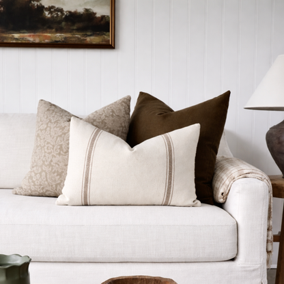 The Cotswold Lumbar Pillow Cover, Warm Gray Tonal Floral Linen