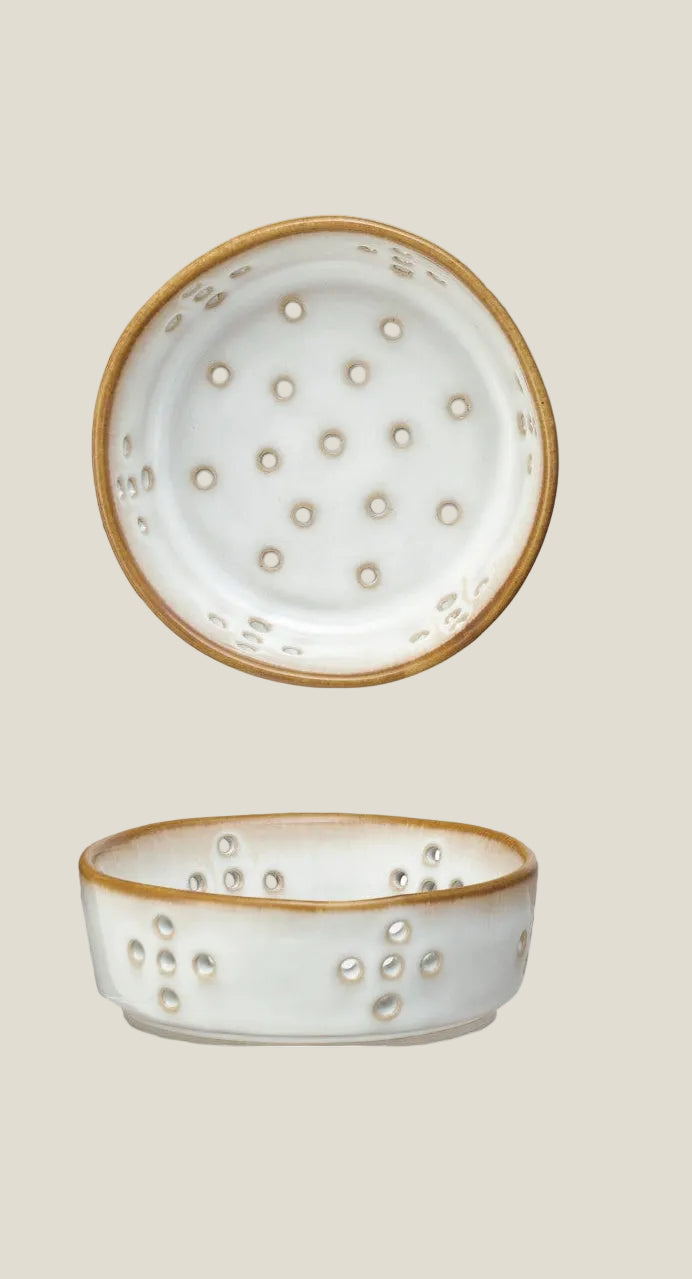 Stoneware Berry Bowl, 4" Grey with Drainage Holes