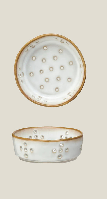 Stoneware Berry Bowl, 4" Grey with Drainage Holes