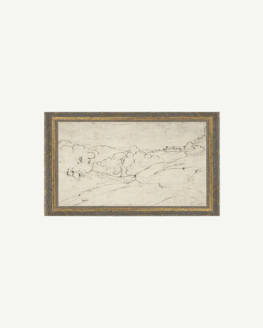 Rolling Hills Sketch Framed Antique Art