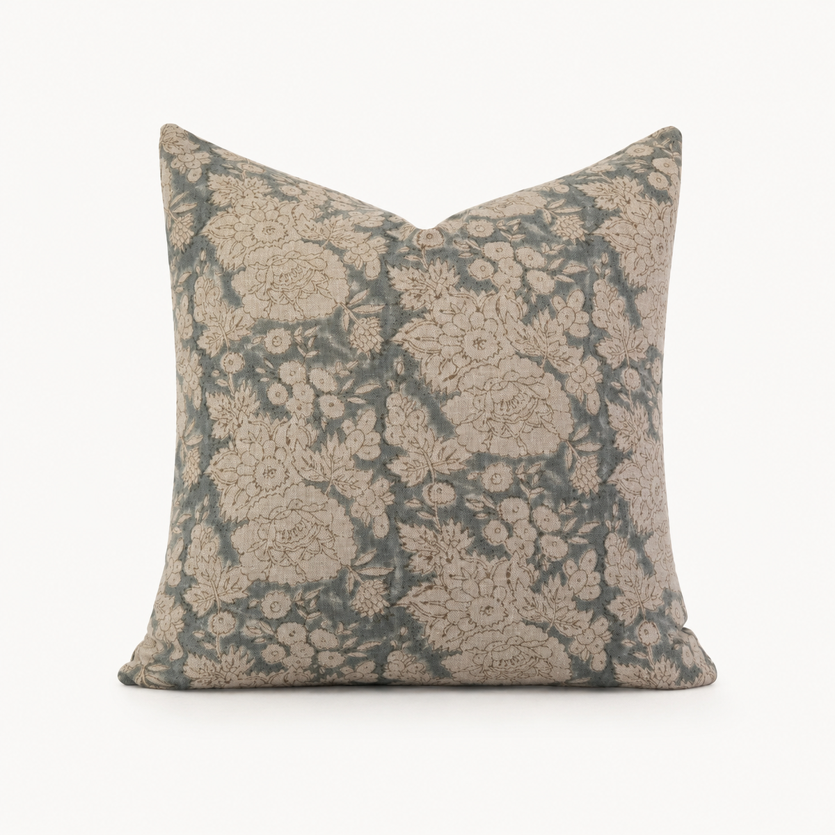 The Amalfi Lumbar Pillow Cover, Blue-Green Hand Block Print Linen