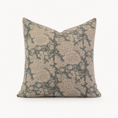 The Amalfi Lumbar Pillow Cover, Blue-Green Hand Block Print Linen