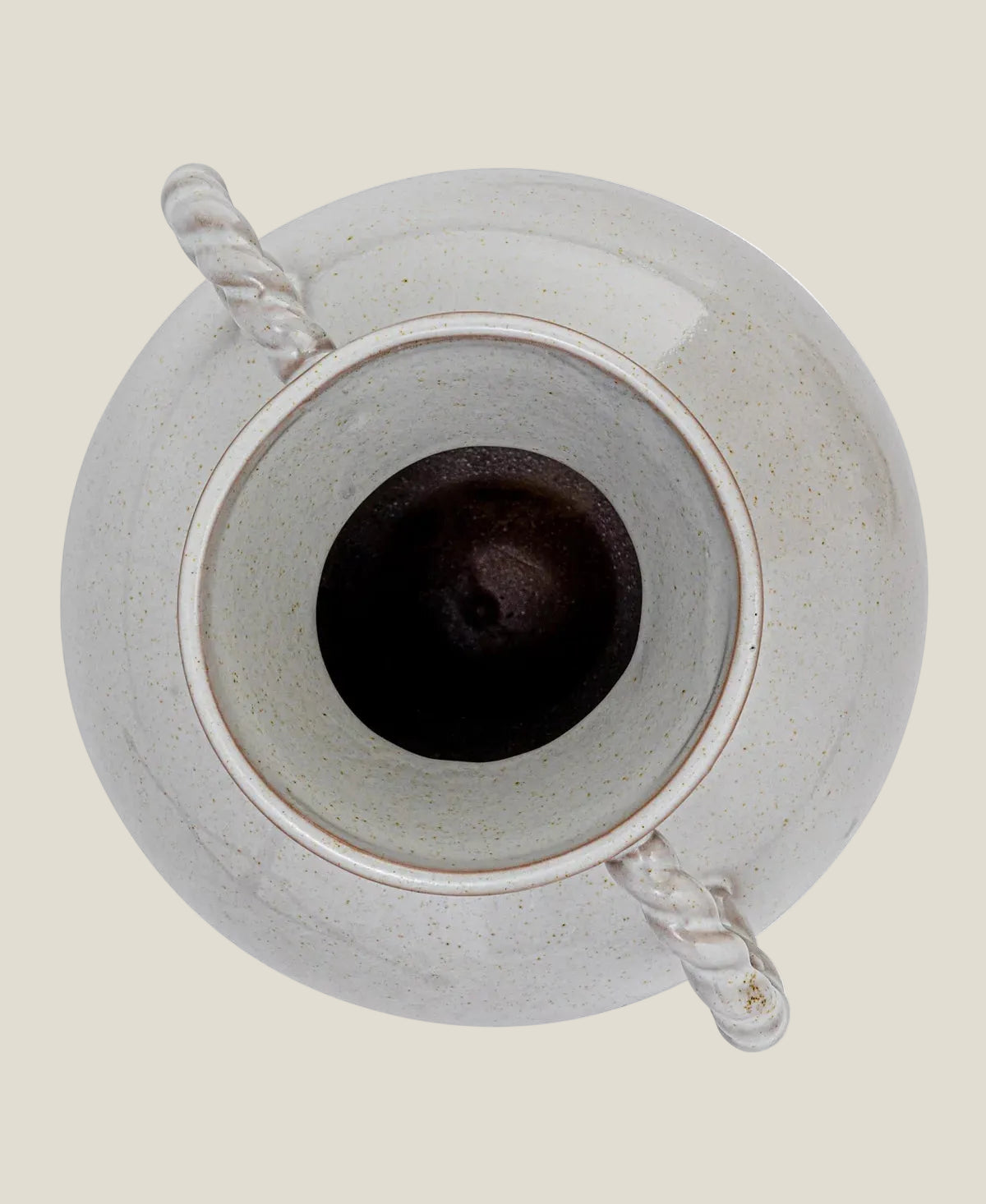 Stoneware Vase with Twisted Rope Handles, 8.5" Glossy Grey-Cream