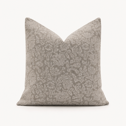 The Cotswold Lumbar Pillow Cover, Warm Gray Tonal Floral Linen