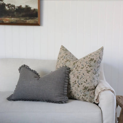 The Giverny Pillow Cover, Sage & Faded Blue Hand Block Print Linen
