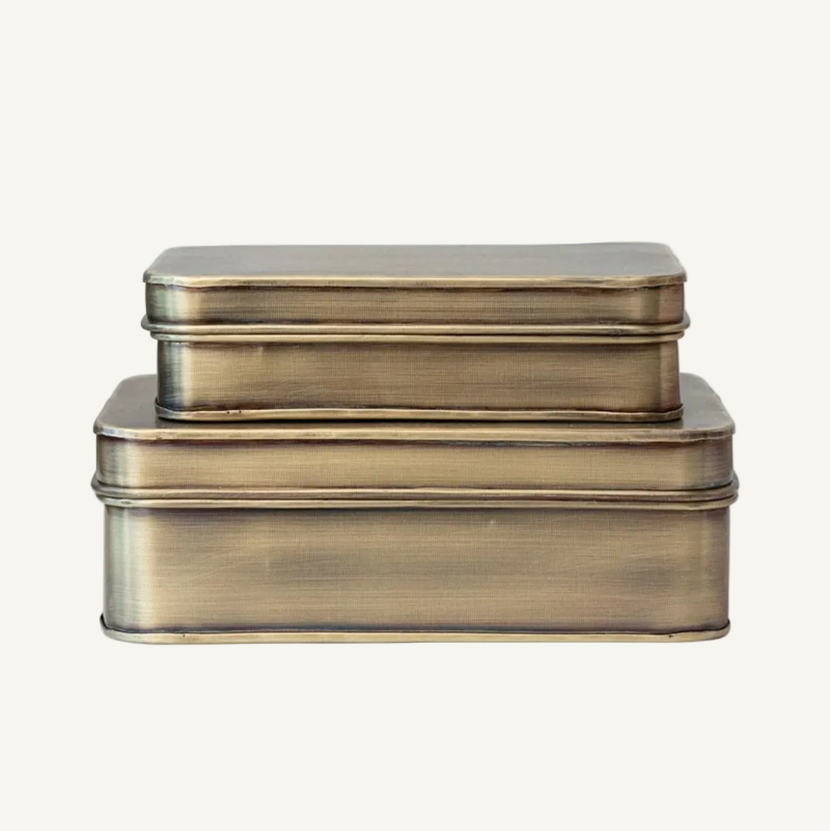 Antique Brass Lidded Boxes, Set of 2