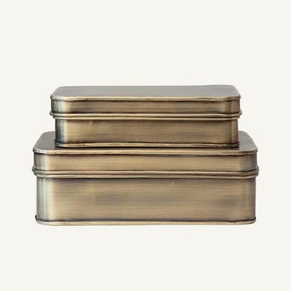 Antique Brass Lidded Boxes, Set of 2