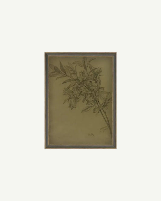 Leaves On Green Framed Antique Art