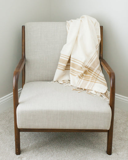 The Cabin Hatch Throw, Ivory & Beige Stripe Cotton with Fringe