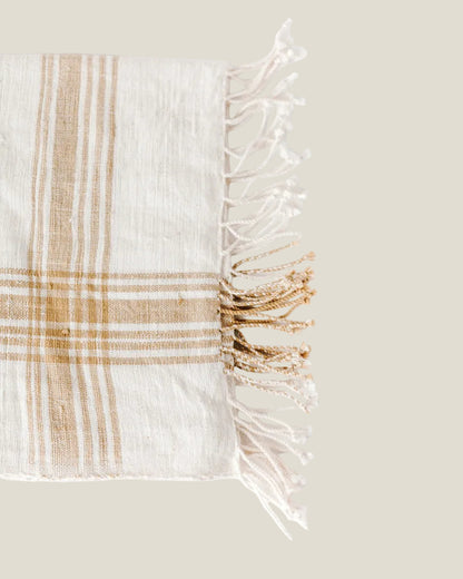 The Cabin Hatch Throw, Ivory & Beige Stripe Cotton with Fringe