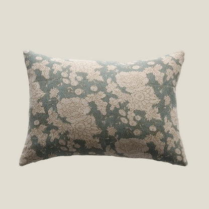 The Nellie Lumbar Pillow Cover, Blue-Green Floral Linen