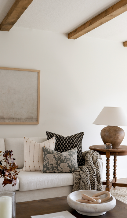 The Nellie Lumbar Pillow Cover, Blue-Green Floral Linen