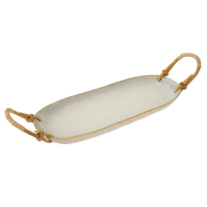 Rattan and Ceramic Platter