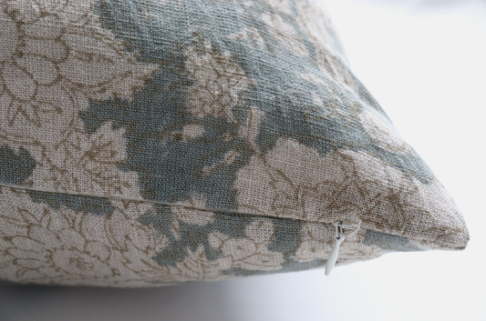 The Amalfi Lumbar Pillow Cover, Blue-Green Hand Block Print Linen