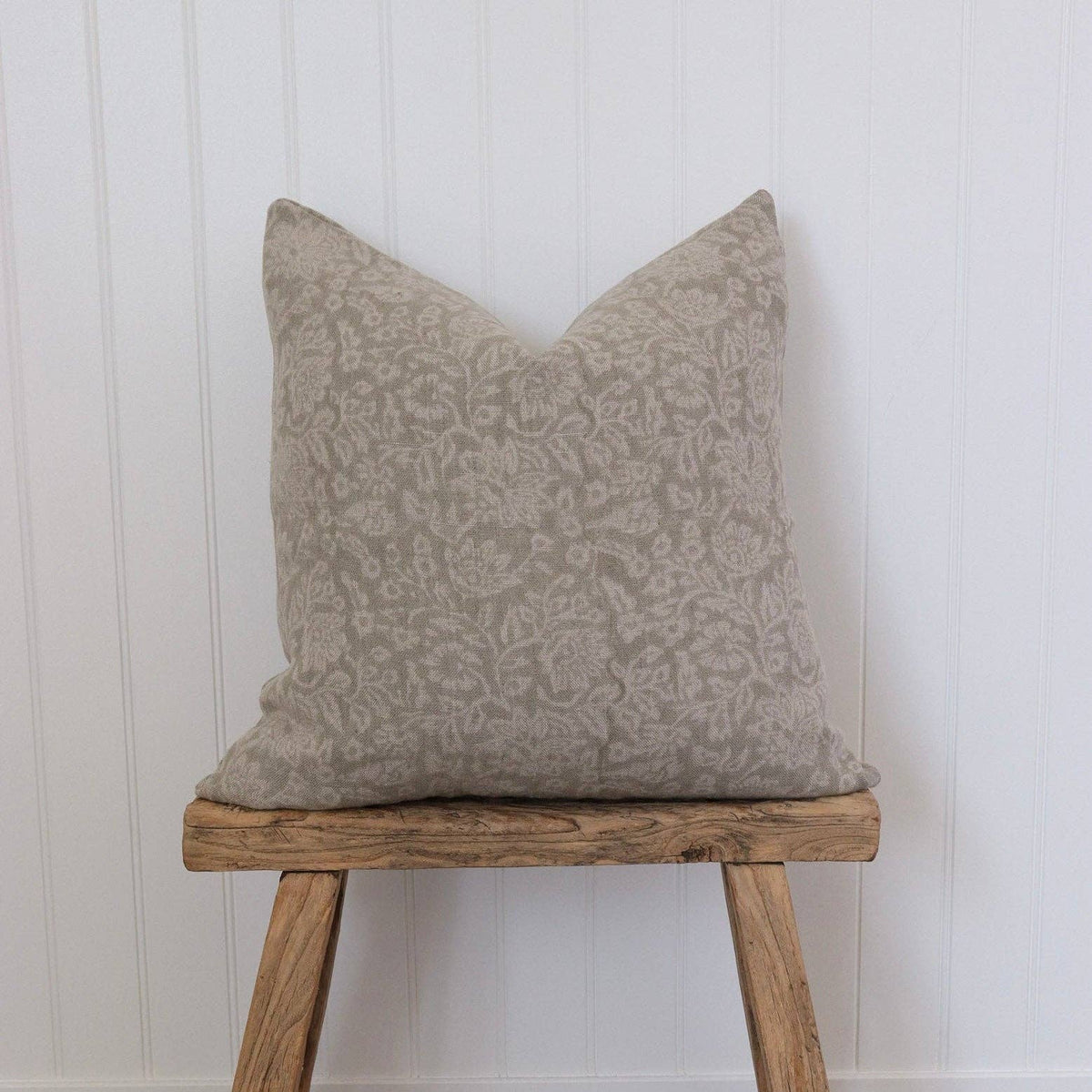 The Cotswold Lumbar Pillow Cover, Warm Gray Tonal Floral Linen
