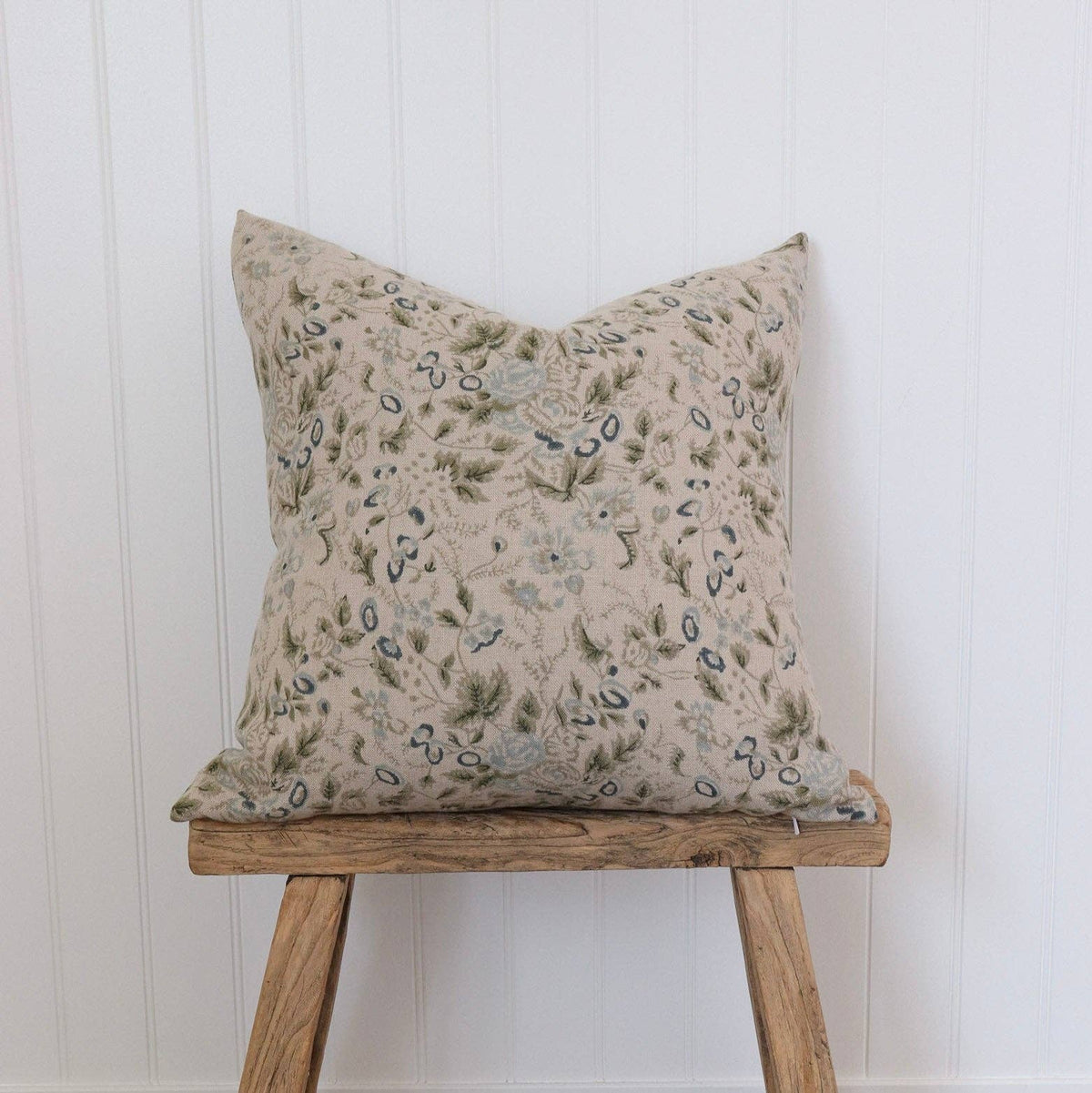 The Giverny Pillow Cover, Sage & Faded Blue Hand Block Print Linen