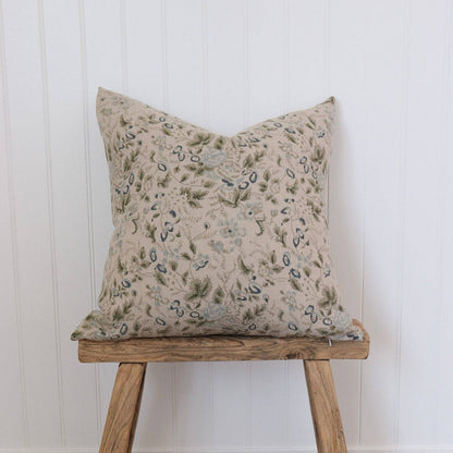 The Giverny Pillow Cover, Sage & Faded Blue Hand Block Print Linen