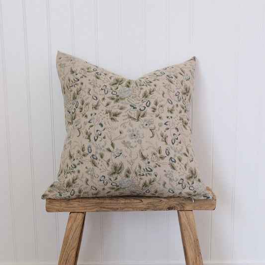 The Giverny Pillow Cover, Sage & Faded Blue Hand Block Print Linen